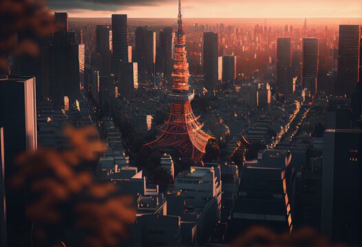 Tokyo city with 3d render. Generative AI
