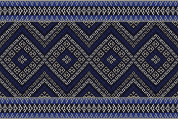Aztec tribal blue color pattern for border decoration, table runner, etc. Vector traditional Aztec tribal border geometric square diamond shape seamless pattern use for home decoration elements. 