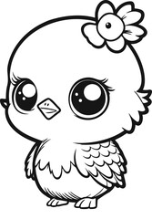 Cute cartoon chick. Little bird in a line drawing. Vector illustration on isolated white background. For printable children's and adults coloring page or book, kids toddler activity.