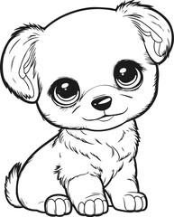 Cute cartoon dog or puppy. Baby pet in line drawing. Vector illustration isolated on white background. For printable children's and adults coloring page or book, kids toddler activity.
