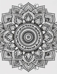 Mandala coloring book page, black and white, beautiful, graphical resource. Generative AI
