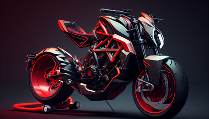 Super moto bike red black Colored Ai generated Image
