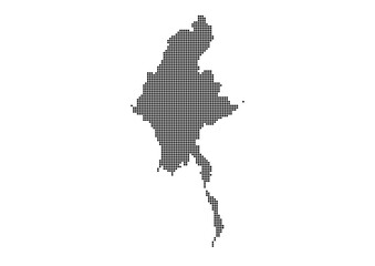 An abstract representation of Myanmar,Myanmar map made using a mosaic of black dots. Illlustration suitable for digital editing and large size prints. 