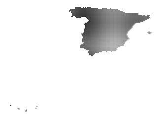 Fototapeta premium An abstract representation of Spain,Spain map made using a mosaic of black dots. Illlustration suitable for digital editing and large size prints. 