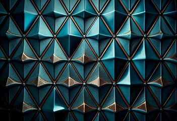 Polished, Blue Patina Wall background with tiles. Diamond Shaped, tile Wallpaper with 3D, Textured blocks. 3D Render. Generative AI