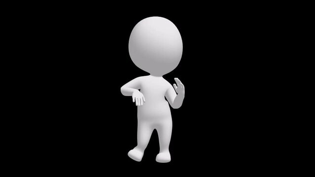 White 3d man dancing. Mascot having fun. Silly dance endless loop. 4K FullHD and HD render footage animation on black