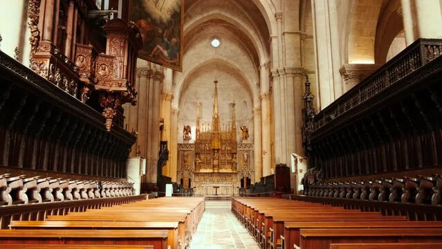 The Tarragona Cathedral, located in Tarragona, Spain, dating to the 12th century, a unique blend of Gothic and Romanesque architecture