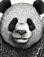 Panda Bear Coloring Book Page, Beautiful, Detailed, Black and White, Graphical Resources. Generative AI