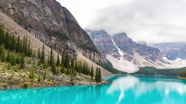 Uhd 4k Timelapse of Panoramic view of Lake Moraine, Banff National Park Of Canada
