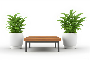 Indoor Plant With Wooden Table Isolated On White Background