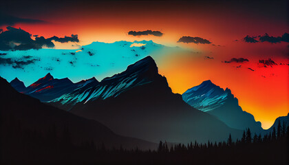 Generative AI, Silhouettes and Shadows: A Dramatic Mountain Sunset