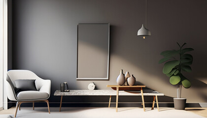 Living room minimalist interior with brown chair figura, mock up minimalist 2