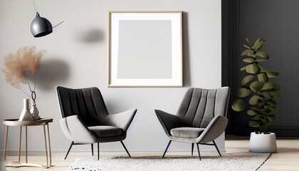 Living room minimalist interior with gray chair figura, mock up minimalist 8