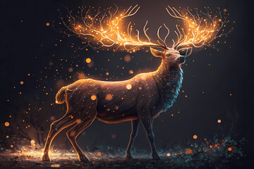 Magic shining deer. AI generation