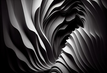 Abstract Deformed Black and White Gradient Backgorund - 3D Illustration. Generative AI