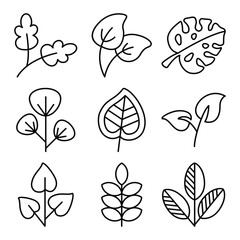 Set of leaf line art vector