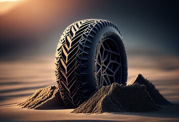 Tire print on the sand. Generative AI