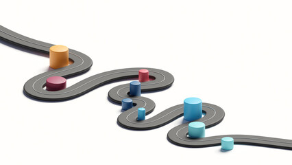 Winding road timeline concept. Strategy solution concept. Business roadmap 3d rendering.