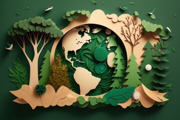 World environment day background in paper cut style, Earth day. Generative AI