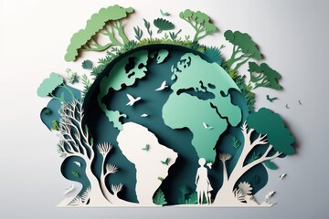 World environment day background in paper cut style, Earth day. Generative AI