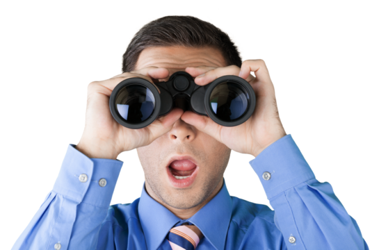 Young handsome man in shirt  with binoculars - Powered by Adobe