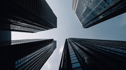 Fototapeta na wymiar Skyscrapers in a big city. Looking up at business buildings. Generative AI