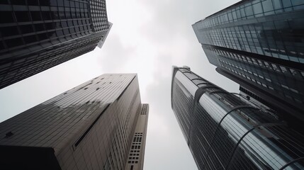 Skyscrapers in a big city. Looking up at business buildings. Generative AI