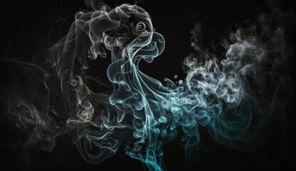 Colorful abstract, smoke, and mist on black background. Fog in the dark. Generative AI