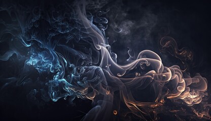 Colorful abstract, smoke, and mist on black background. Fog in the dark. Generative AI