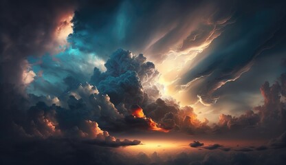 Naklejka premium Nature's Stunning Display: A Colorful Sky Before the Rain. Generative AI