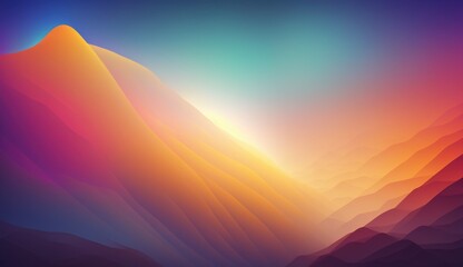 Colored gradient abstract background. Mountain with colorful sky. Mixed techniques. Generative AI