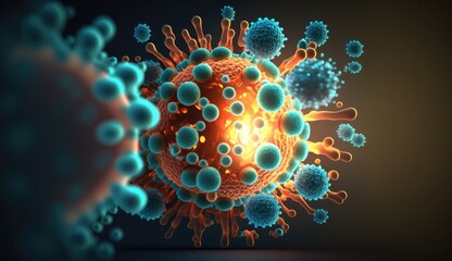 Vibrant 3D Render of Coronavirus Closeup - Generated by AI. Generative AI