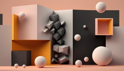 Composition of 3D Geometric Shapes in Various Sizes - Abstract Background. Generative AI