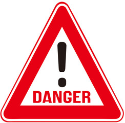 A triangular shaped sign that warns : danger 