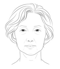 シニア 女性の顔の線画イラスト