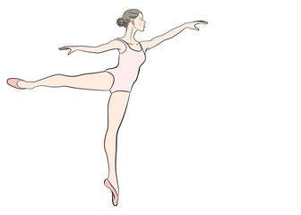 バレエでポーズを作る女性の全身横向きのイラスト