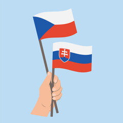 Flags of Czech Republic and Slovakia, Hand Holding flags