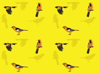 Bird New World Oriole Cartoon Poses Seamless Wallpaper Background