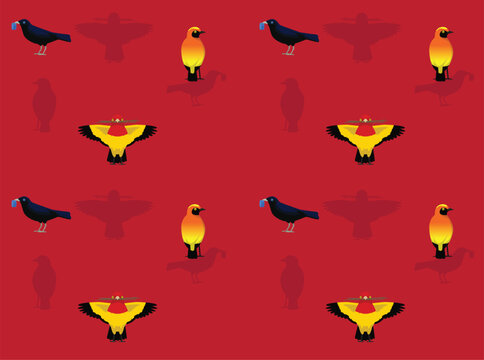 Bird Bowerbirds Cartoon Poses Seamless Wallpaper Background