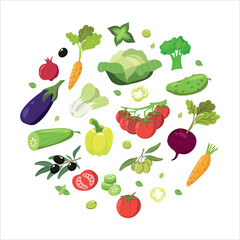 Vegetables, set of healthy vegetarian or vegan food. Hand drawn vector illustration.
