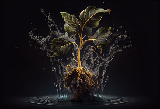 Hydrotropism is the directional growth of plant's root towards water or moisture. hydrotropic movement. botany concept. tropic movement. Generative AI