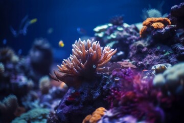 Fototapeta premium Colorful coral reef with bride fishes created with Generative AI technology. Ocean day 