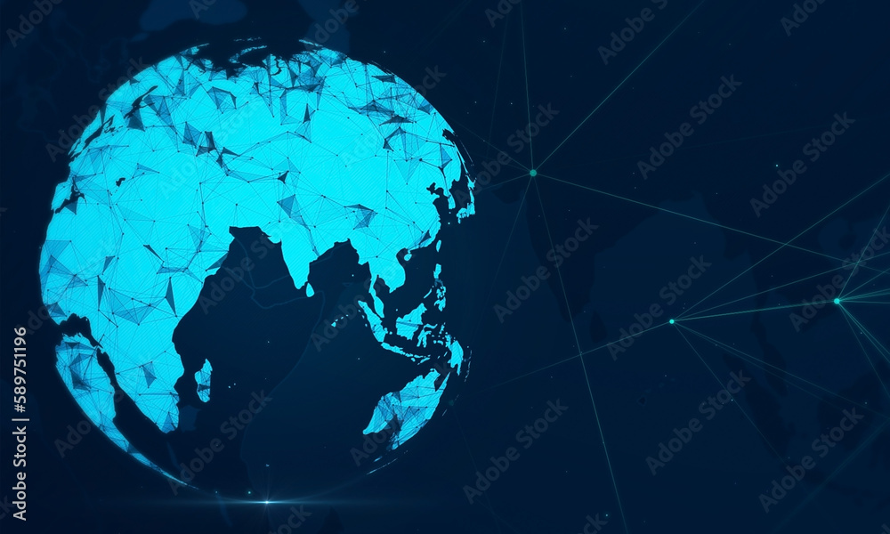 Wall mural 4k plexus sphere technology network abstract background