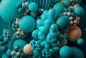 Turquoise 3D Balloons form a Colorful abstract wallpaper. 3D Render. Generative AI