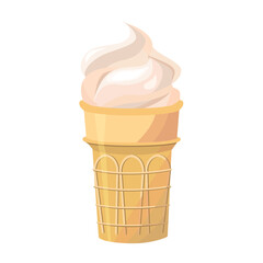 Ice cream sundae in a waffle cup, isolated on a white background.Vector illustration of dessert.