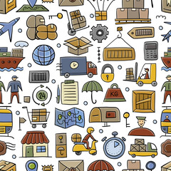 Shipping and delivery concept art. Hand drawn sketch. Seamless pattern background for your design. Vector illustration