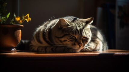 Scottish Fold cat basking in a sunbeam
