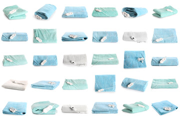 Collage of electric heating bed sheets on white background © Pixel-Shot