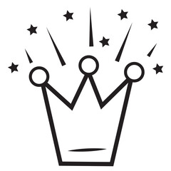 crown sign with rays black outline, vector isolated illustration in doodle style