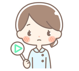 三角札を持つ白衣の女性